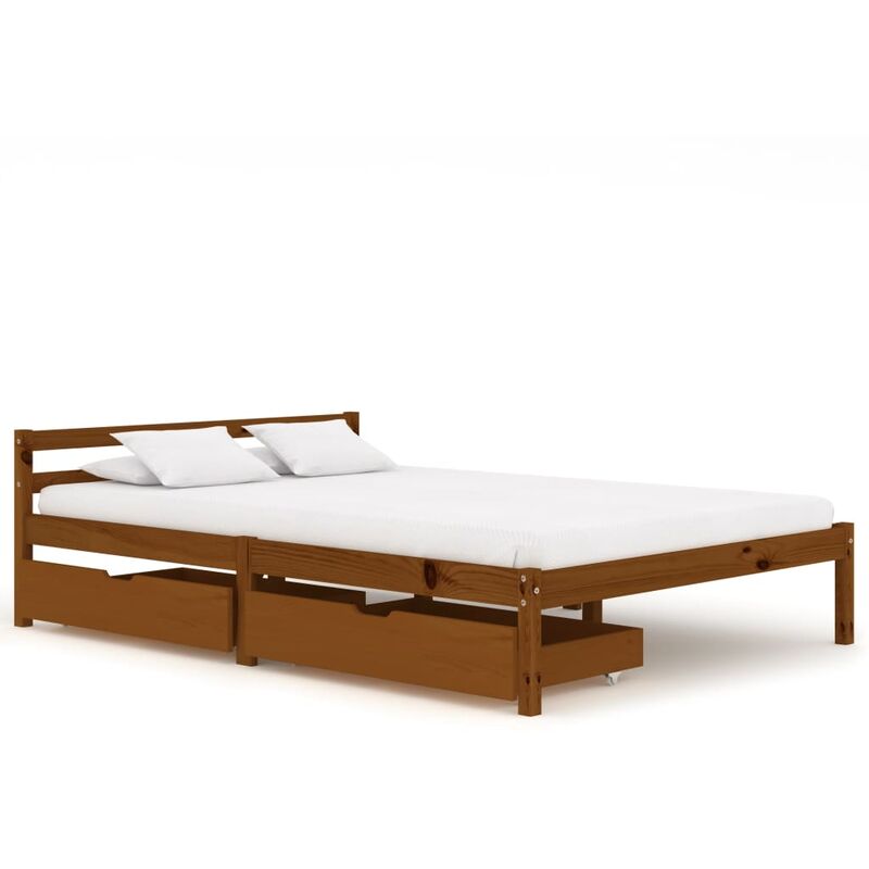 

Estructura de cama con 2 cajones pino marrón miel 140x200 cm - Marrón