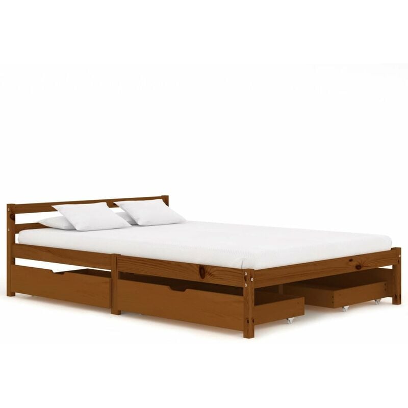 

Estructura de cama con 4 cajones pino marron miel 140x200 cm