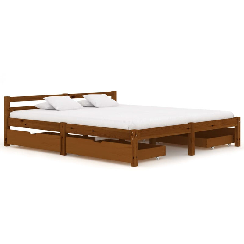 

Asupermall - Estructura de cama con 4 cajones pino marron miel 160x200 cm