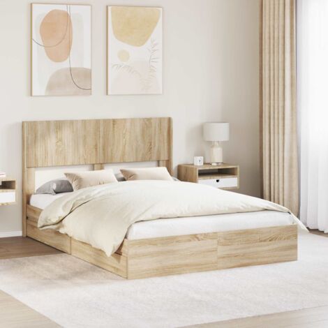 Estructura de cama con almacenamiento y cabecero Roble