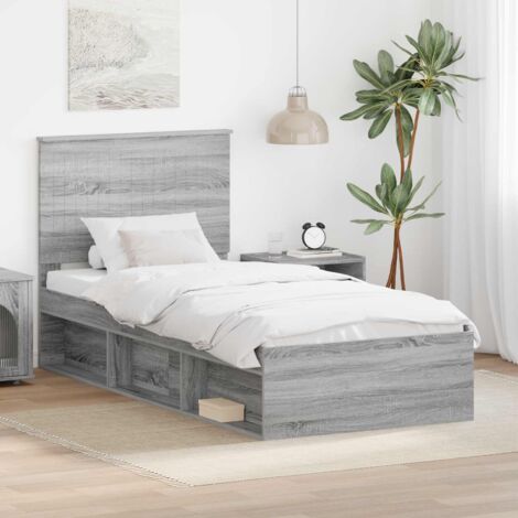 Estructura de cama con cabecera Gris  90 x 190 cm