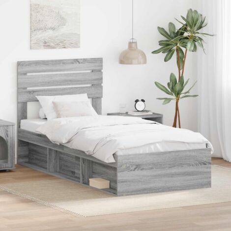 Estructura de cama con cabecera Gris  90 x 190 cm