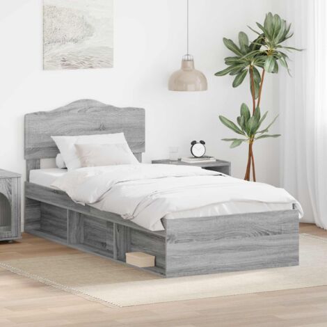 Estructura de cama con cabecera Gris  90 x 190 cm