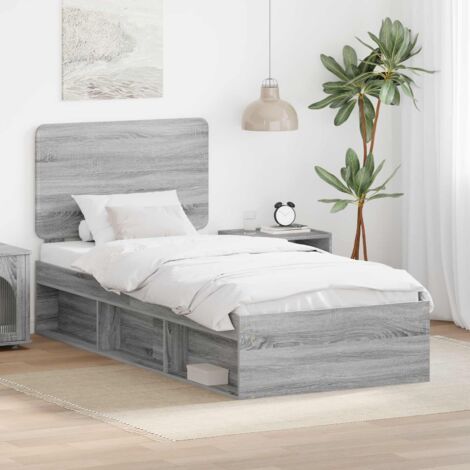 Estructura de cama con cabecera Gris  90 x 190 cm