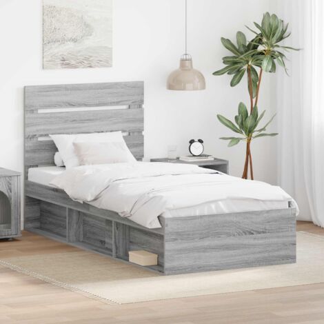 Estructura de cama con cabecera Gris  90 x 200 cm