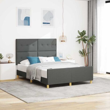 Estructura de cama con cabecera Gris oscuro 140 x 190 cm tela