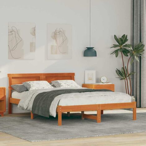 Estructura de cama con cabecera Marrón cera 120 x 190 cm