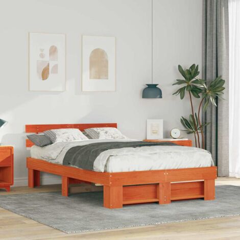 Estructura de cama con cabecera Marrón cera 120 x 200 cm