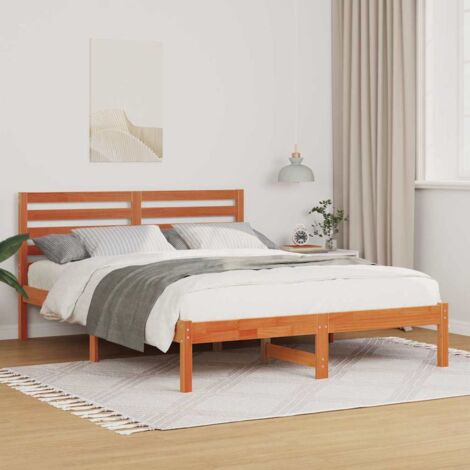 Estructura de cama con cabecera Marrón cera 135 x 190 cm