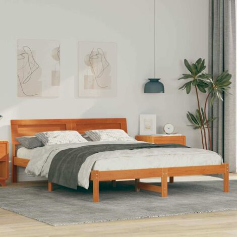 Estructura de cama con cabecera Marrón cera 140 x 200 cm