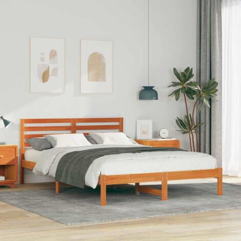 Estructura de cama con cabecera Marrón cera 140 x 210 cm