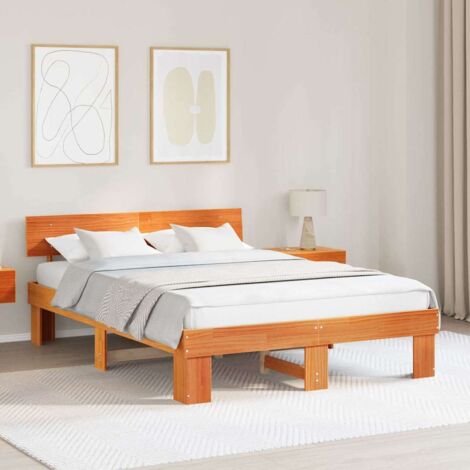 Estructura de cama con cabecera Marrón cera 150 x 200 cm
