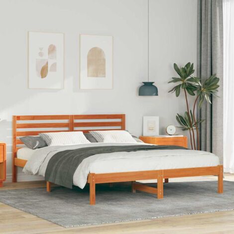 Estructura de cama con cabecera Marrón cera 150 x 200 cm