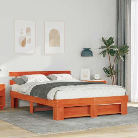 Estructura de cama con cabecera Marrón cera 160 x 200 cm
