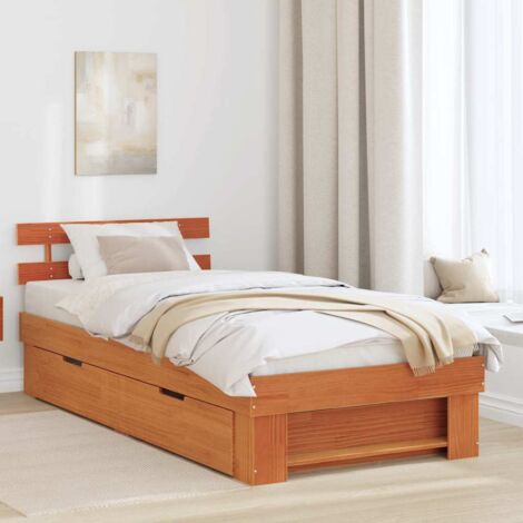 Estructura de cama con cabecera Marrón cera 90 x 190 cm