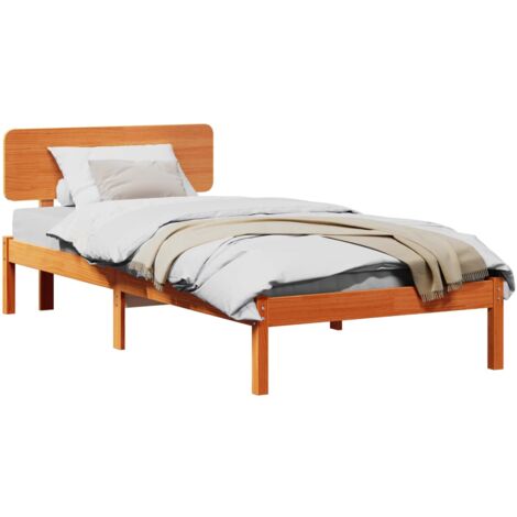 Estructura de cama con cabecera Marrón cera 90 x 200 cm