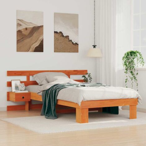 Estructura de cama con cabecera Marrón cera 90 x 200 cm