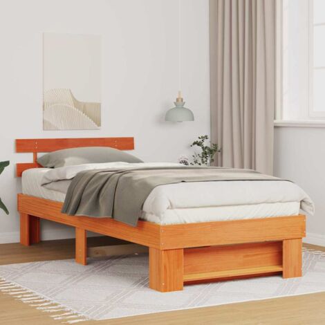 Estructura de cama con cabecera Marrón cera 90 x 200 cm