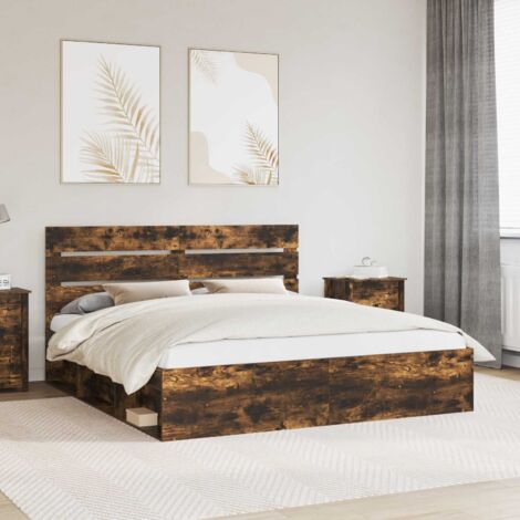 Estructura de cama con cabecera Roble ahumado 180 x 200 cm