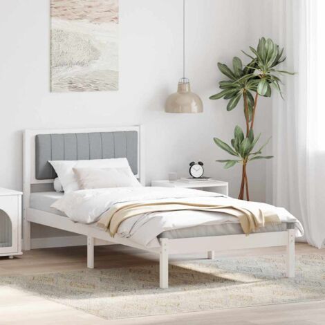 Estructura de Cama con Cabecera Tapizada Gris Claro 90 x 200 cm