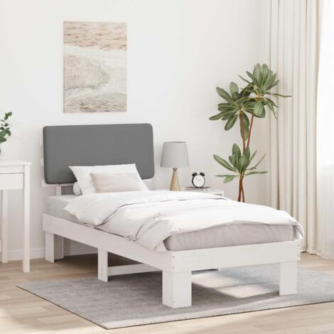 Estructura de Cama con Cabecera Tapizada Gris Claro 90 x 200 cm