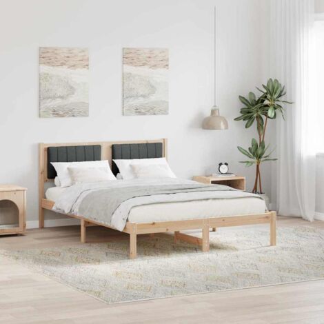 Estructura de Cama con Cabecera Tapizada Gris oscuro