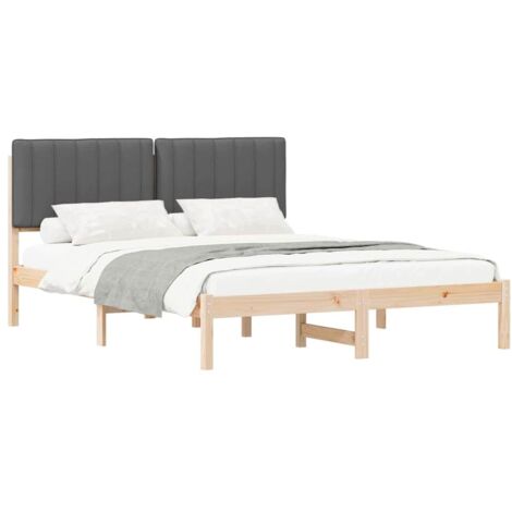 Estructura de Cama con Cabecera Tapizada Gris oscuro