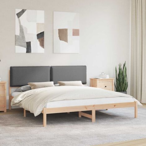 Estructura de Cama con Cabecera Tapizada Gris oscuro