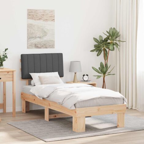 Estructura de Cama con Cabecera Tapizada Gris oscuro