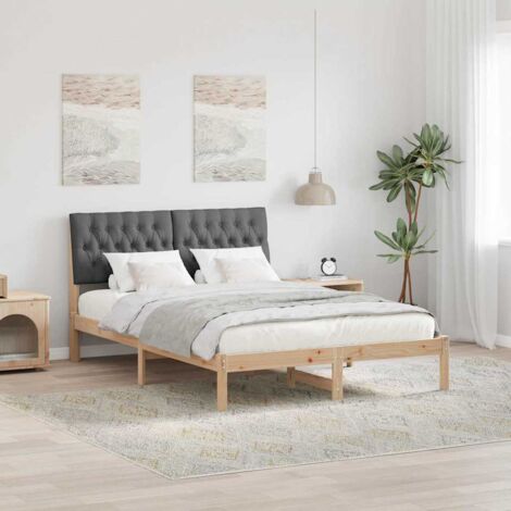 Estructura de Cama con Cabecera Tapizada Marrón 135 x 190 cm