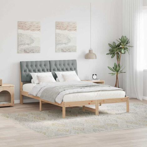 Estructura de Cama con Cabecera Tapizada Marrón 150 x 200 cm