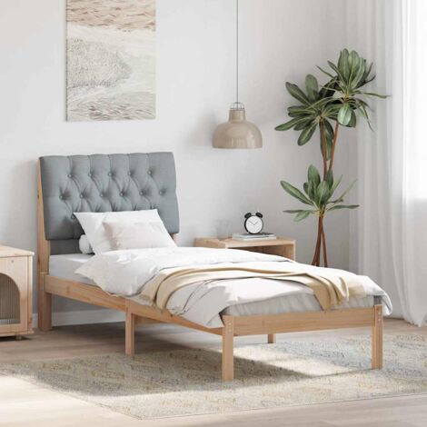 Estructura de Cama con Cabecera Tapizada Marrón 75 x 190 cm