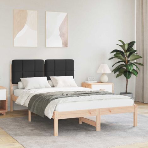 Estructura de Cama con Cabecera Tapizada Negro 120 x 190 cm