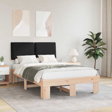 Estructura de Cama con Cabecera Tapizada Negro 120 x 190 cm