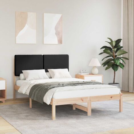 Estructura de Cama con Cabecera Tapizada Negro 135 x 190 cm