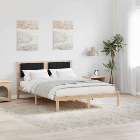 Estructura de Cama con Cabecera Tapizada Negro 140 x 190 cm