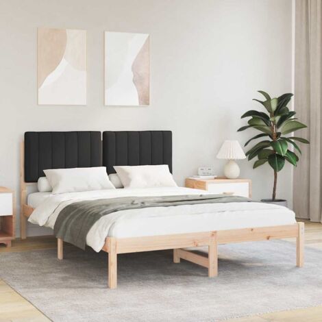 Estructura de Cama con Cabecera Tapizada Negro 140 x 200 cm
