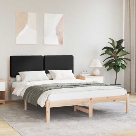 Estructura de Cama con Cabecera Tapizada Negro 140 x 200 cm