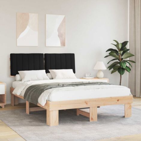 Estructura de Cama con Cabecera Tapizada Negro 140 x 200 cm