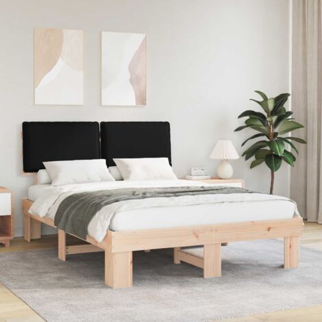 Estructura de Cama con Cabecera Tapizada Negro 140 x 200 cm