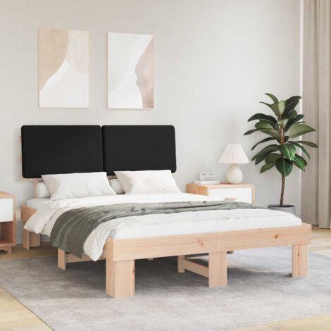 Estructura de Cama con Cabecera Tapizada Negro 150 x 200 cm