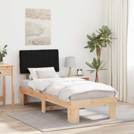Estructura de Cama con Cabecera Tapizada Negro 75 x 190 cm