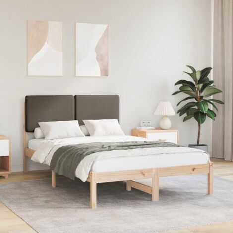 Estructura de Cama con Cabecera Tapizada Taupé 135 x 190 cm