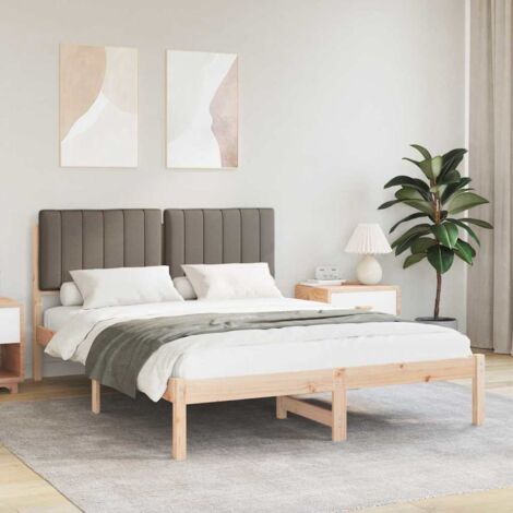 Estructura de Cama con Cabecera Tapizada Taupé 140 x 190 cm