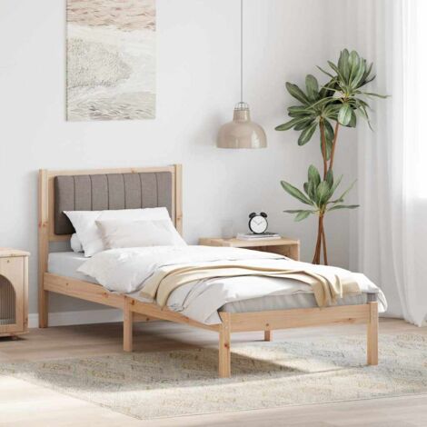 Estructura de Cama con Cabecera Tapizada Taupé 75 x 190 cm