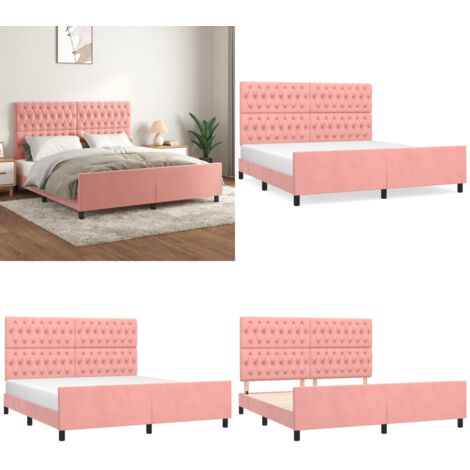 Estructura de cama con cabecero de terciopelo rosa 180x200 cm - Estructura de cama - Cabecero de cama