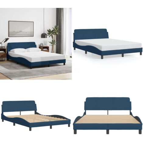 Estructura de cama con cabecero Dover tela azul 140x200cm - Estructura de cama - Cabecero de cama