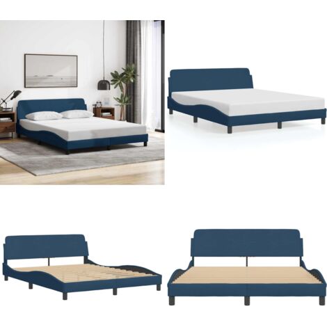 Estructura de cama con cabecero Dover tela azul 160x200cm - Estructura de cama - Cabecero de cama