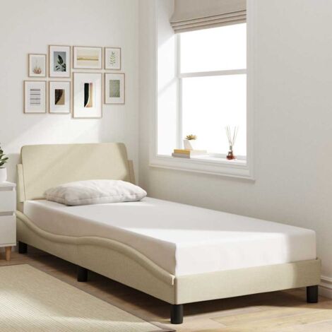 Estructura de cama con cabecero Dover tela crema 90x200cm