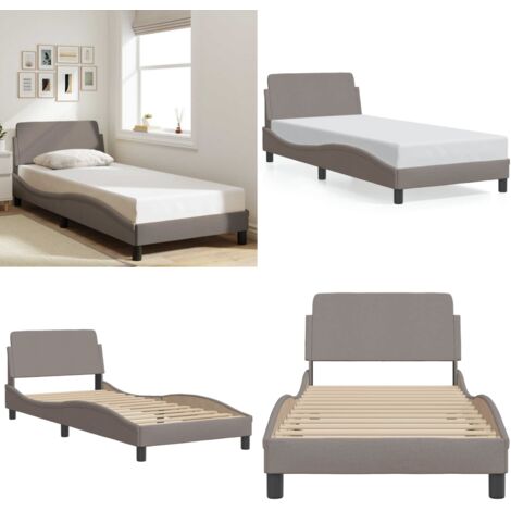 Estructura de cama con cabecero Dover tela taupe 90x200cm - Estructura de cama - Cabecero de cama